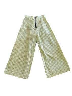 Rockit XS Women’s Zip Front Lime Green Daisy Embroidered Wide Leg Cropped Pants